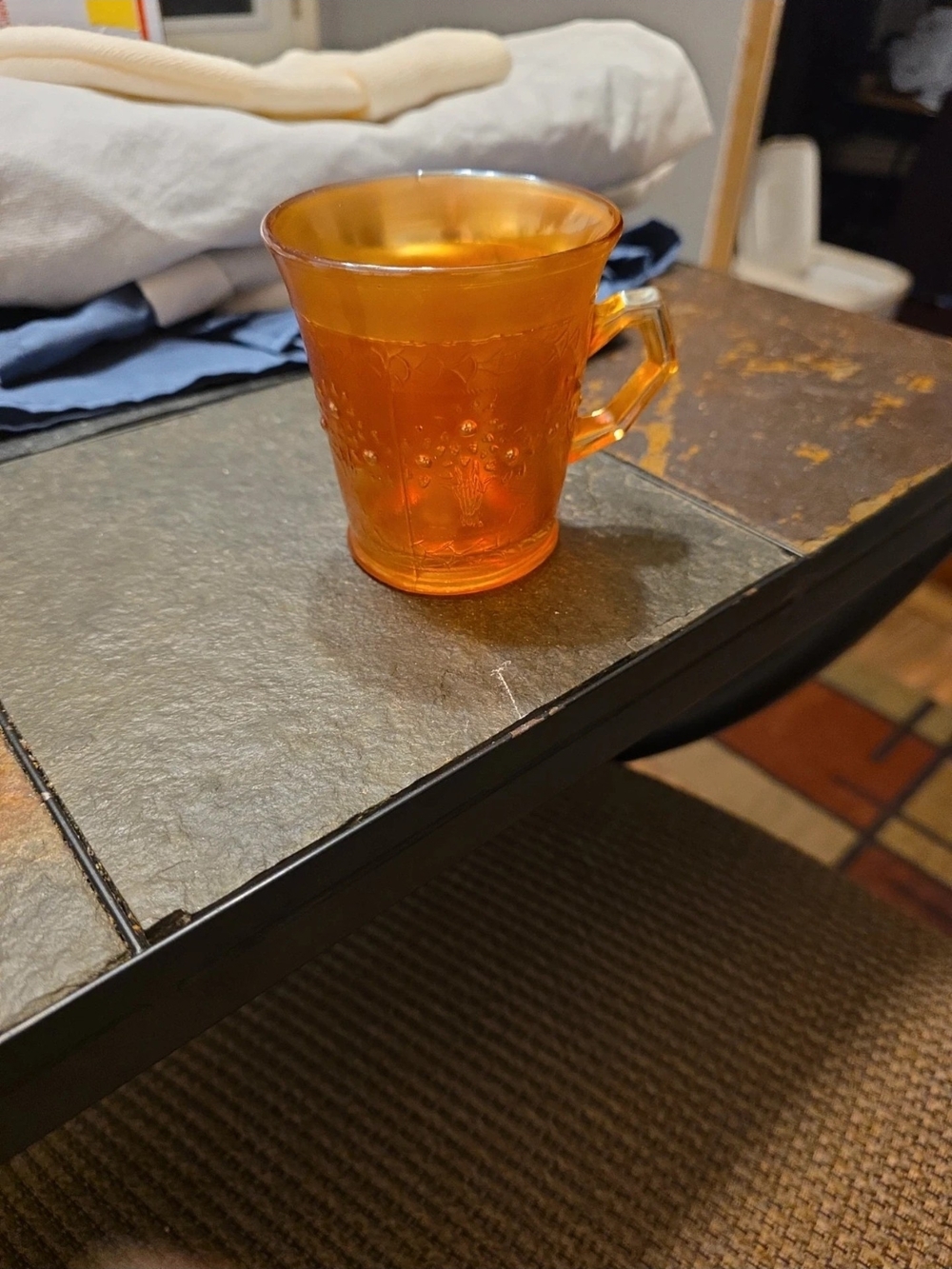 Vintage Amber Glass Tea Cup - Orange Colored Glass Mug